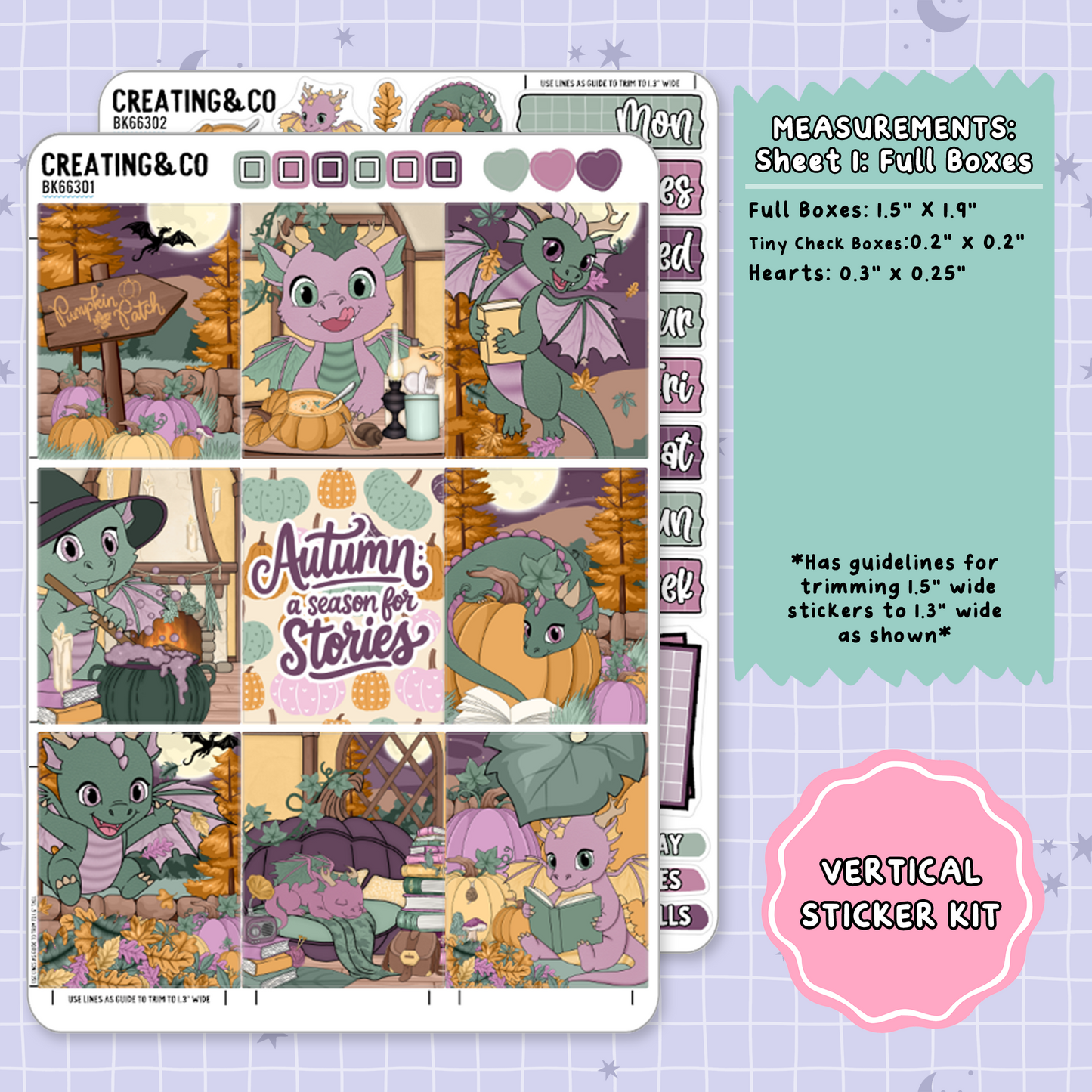 Dragon Harvest Autumn Reading Challenge Vertical Weekly Planner Sticker Kit  - BK663
