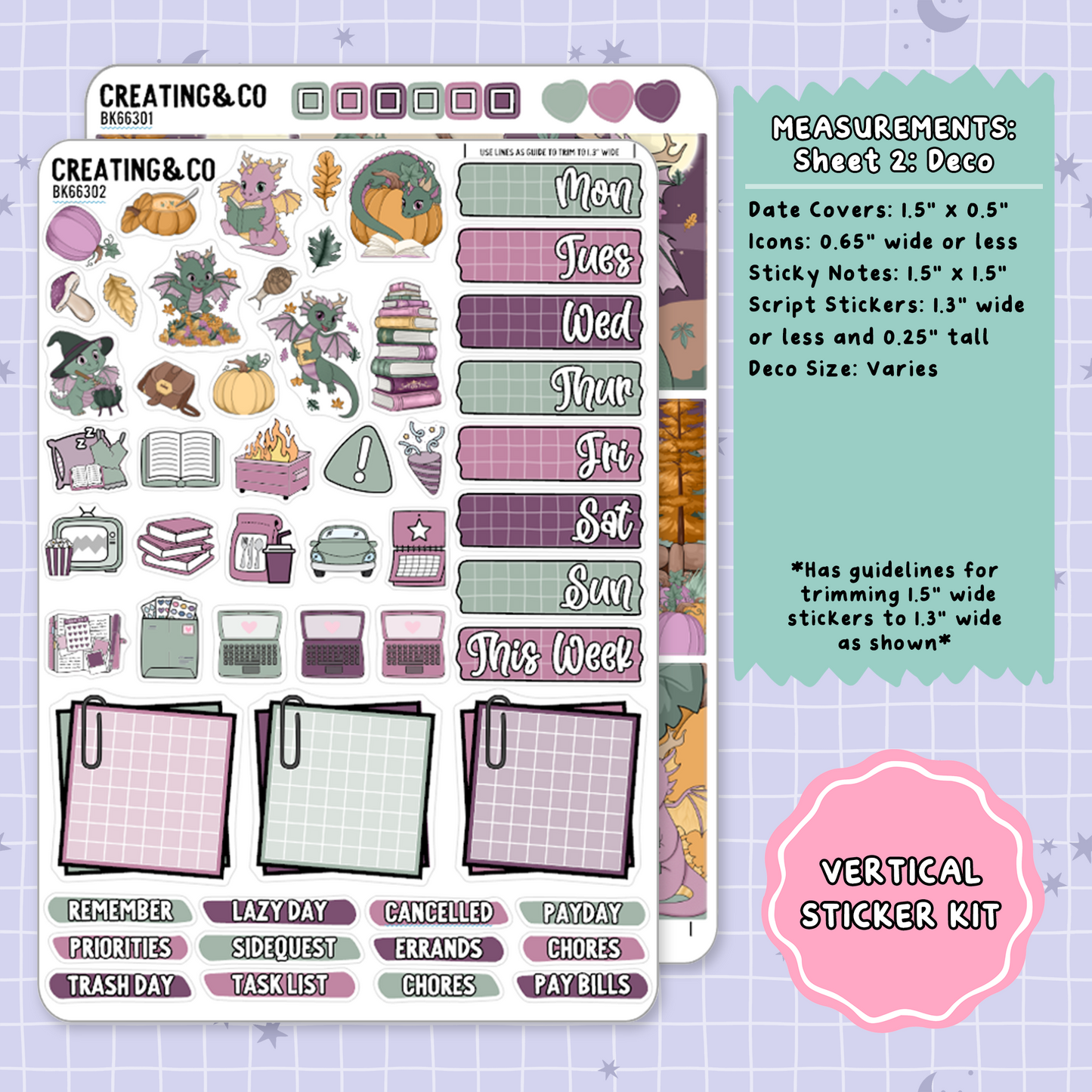 Dragon Harvest Autumn Reading Challenge Vertical Weekly Planner Sticker Kit  - BK663