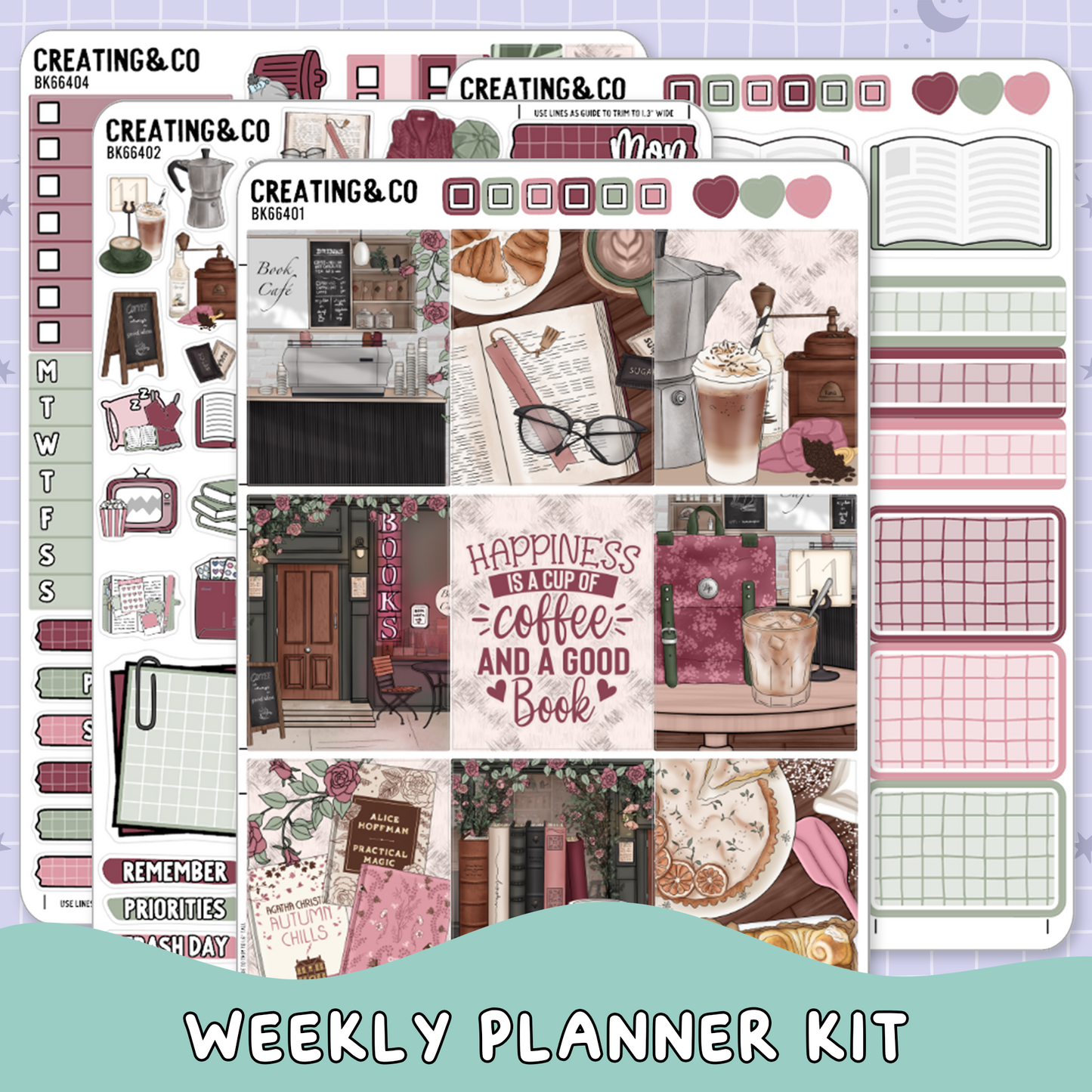 Book Cafe Vertical Weekly Planner Sticker Kit  - BK664