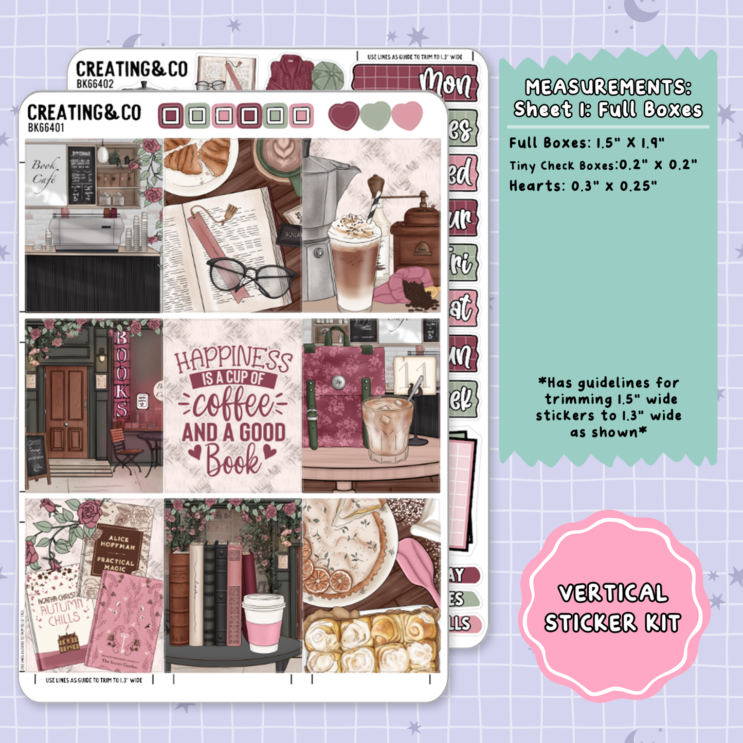 Book Cafe Vertical Weekly Planner Sticker Kit  - BK664