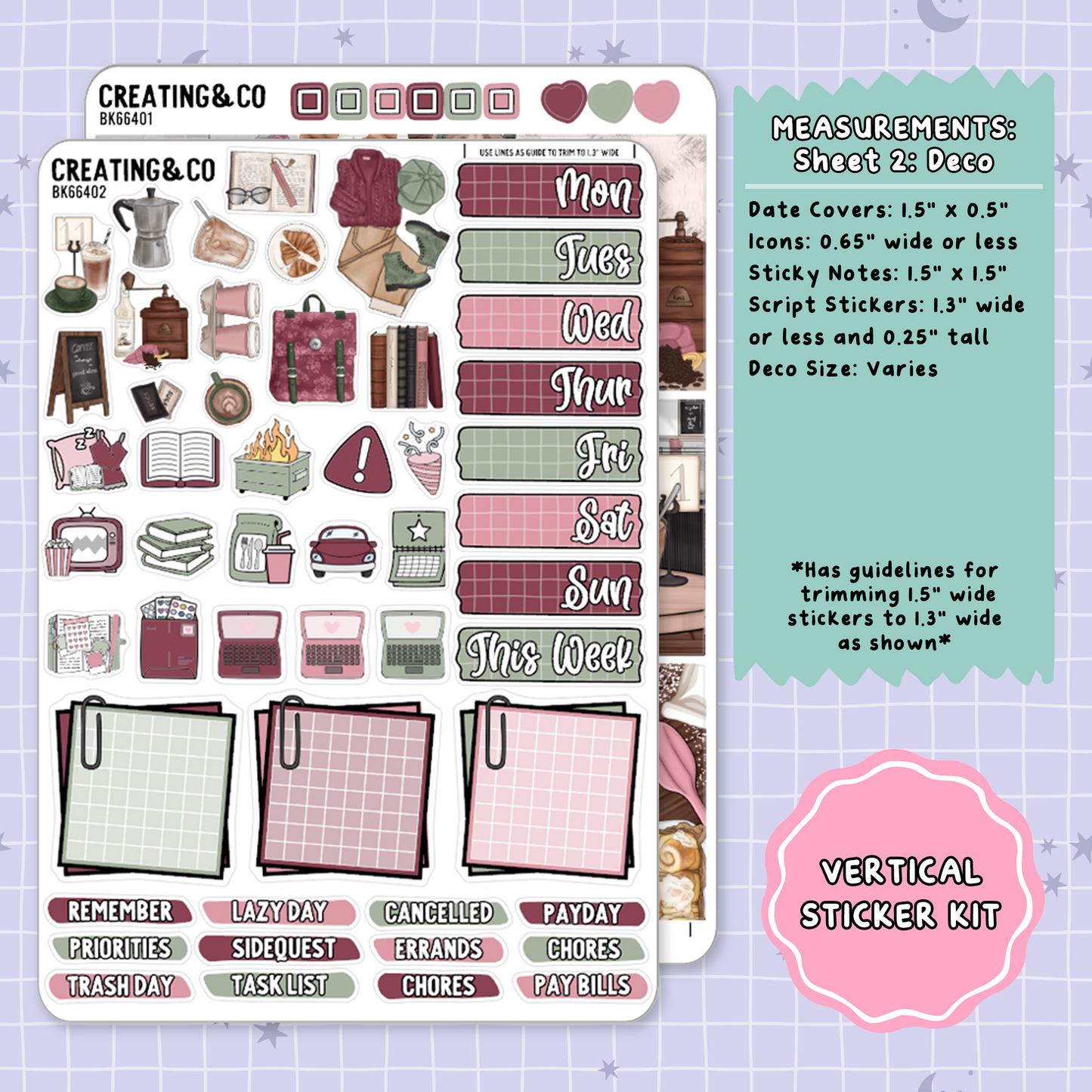 Book Cafe Vertical Weekly Planner Sticker Kit  - BK664