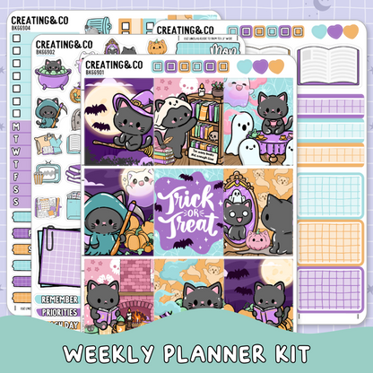 Trick or Treat Spooky Cat Vertical Weekly Planner Sticker Kit  - BK669