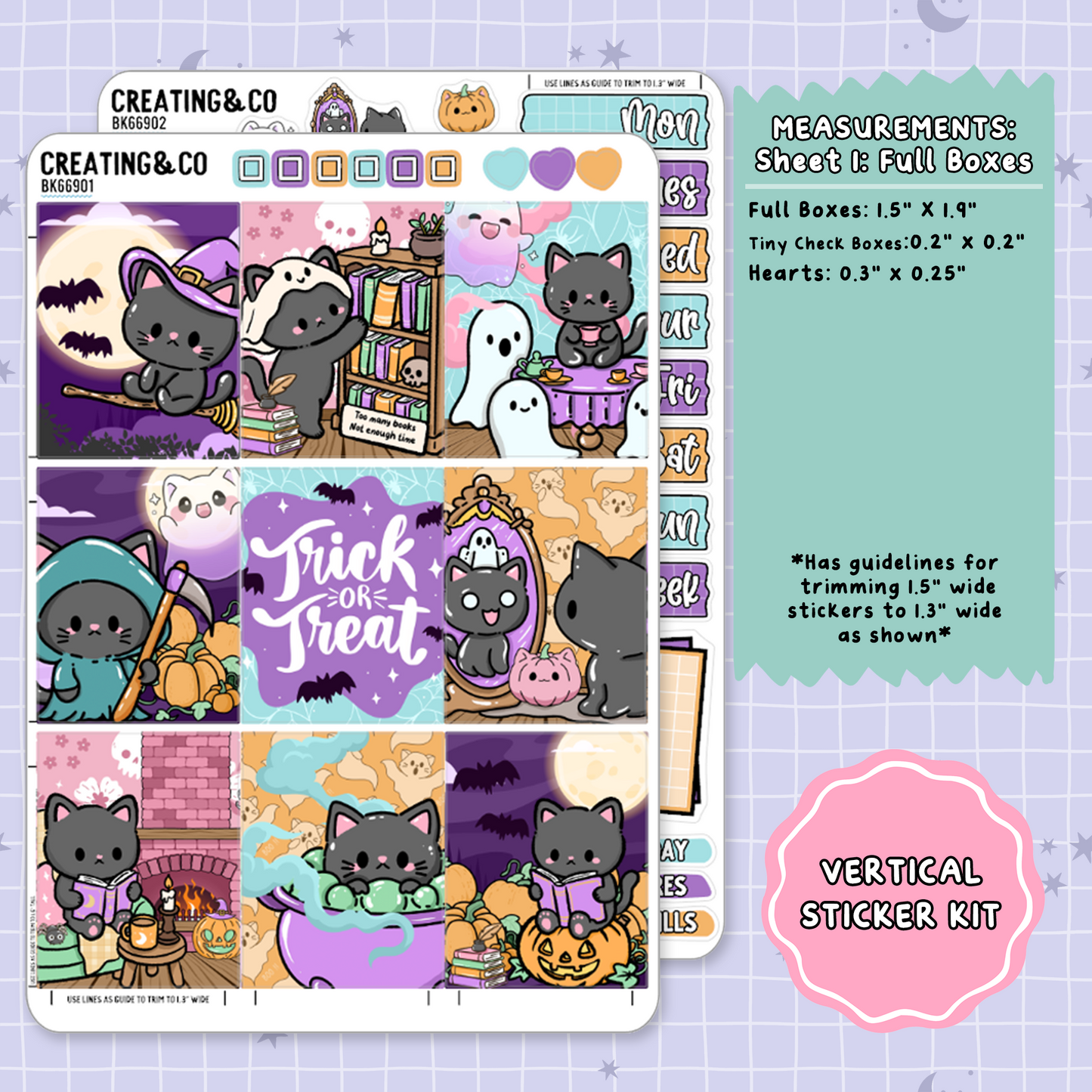 Trick or Treat Spooky Cat Vertical Weekly Planner Sticker Kit  - BK669