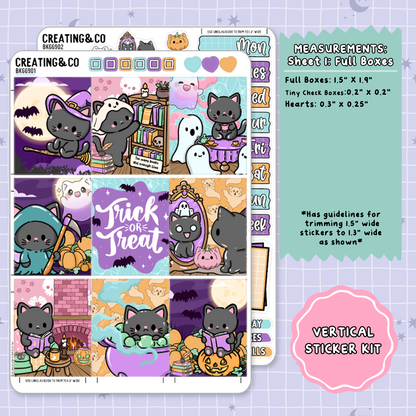 Trick or Treat Spooky Cat Vertical Weekly Planner Sticker Kit  - BK669