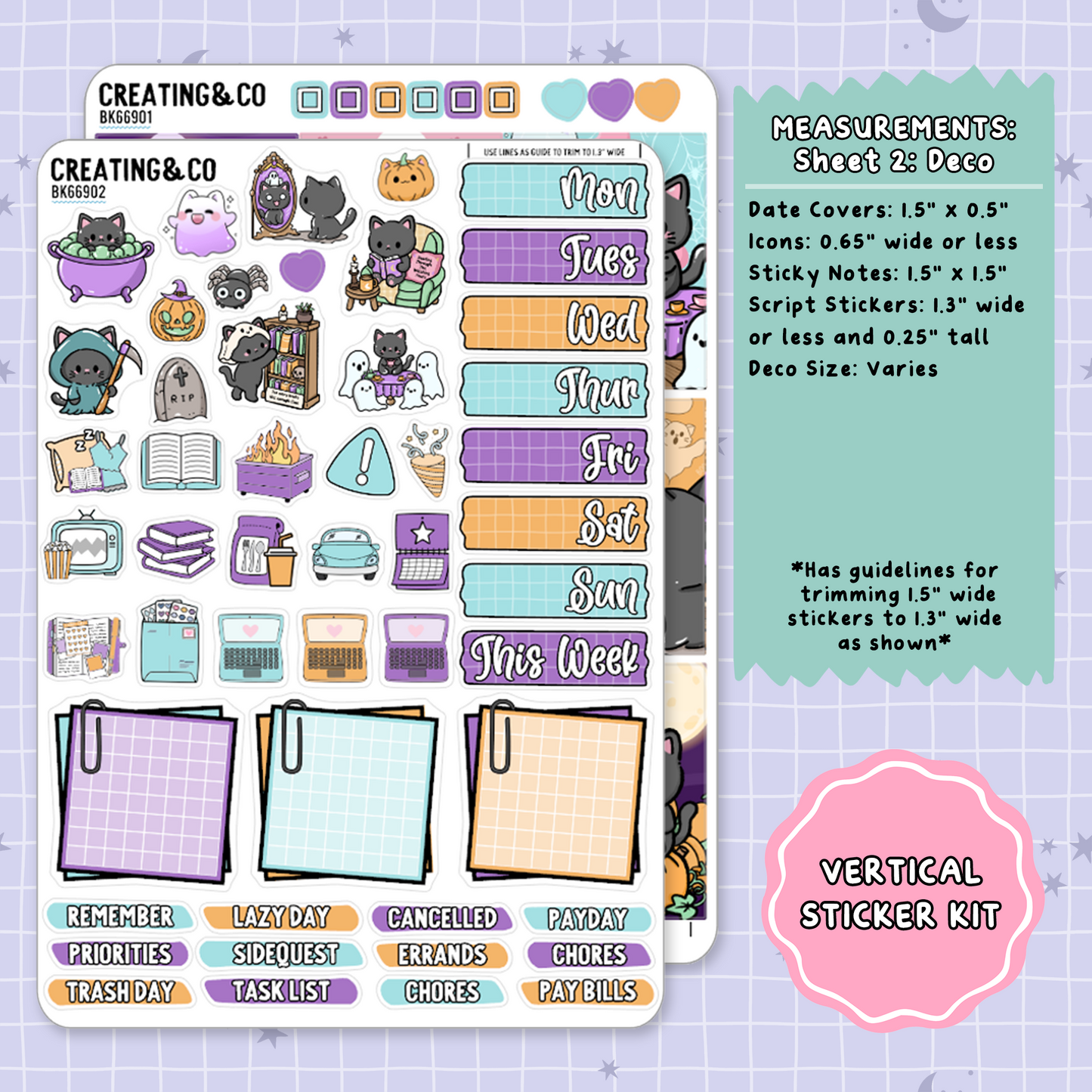 Trick or Treat Spooky Cat Vertical Weekly Planner Sticker Kit  - BK669