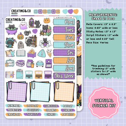 Trick or Treat Spooky Cat Vertical Weekly Planner Sticker Kit  - BK669