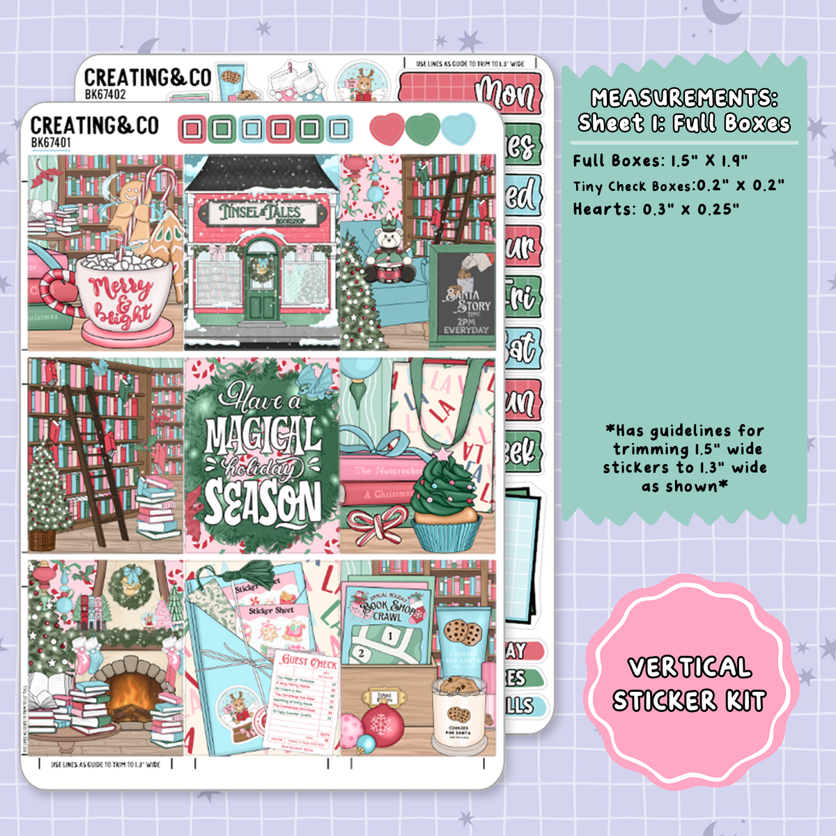Tinsel & Tales Christmas Bookshop Vertical Weekly Planner Sticker Kit  - BK674