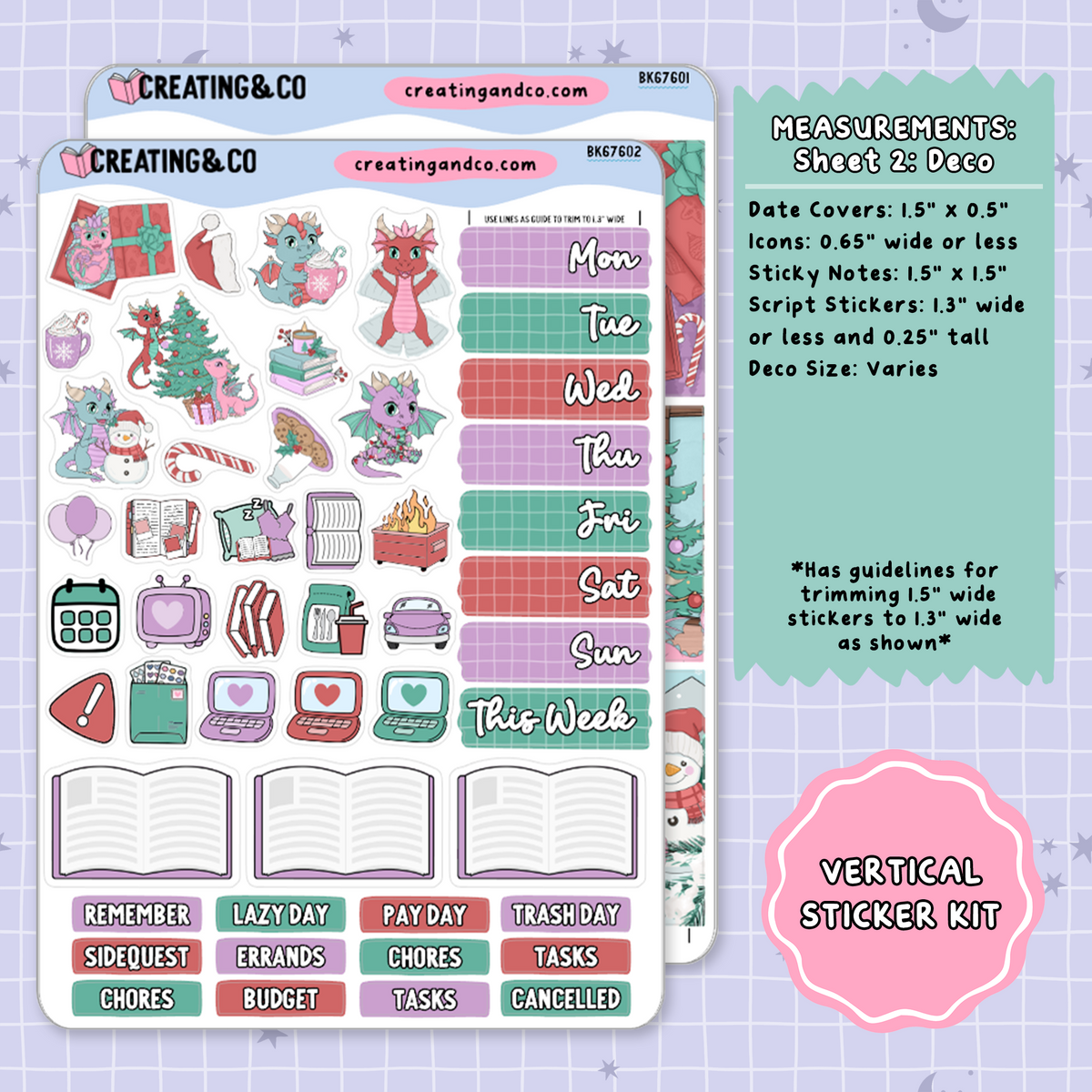 Snowflakes + Scales Vertical Weekly Planner Sticker Kit  - BK676