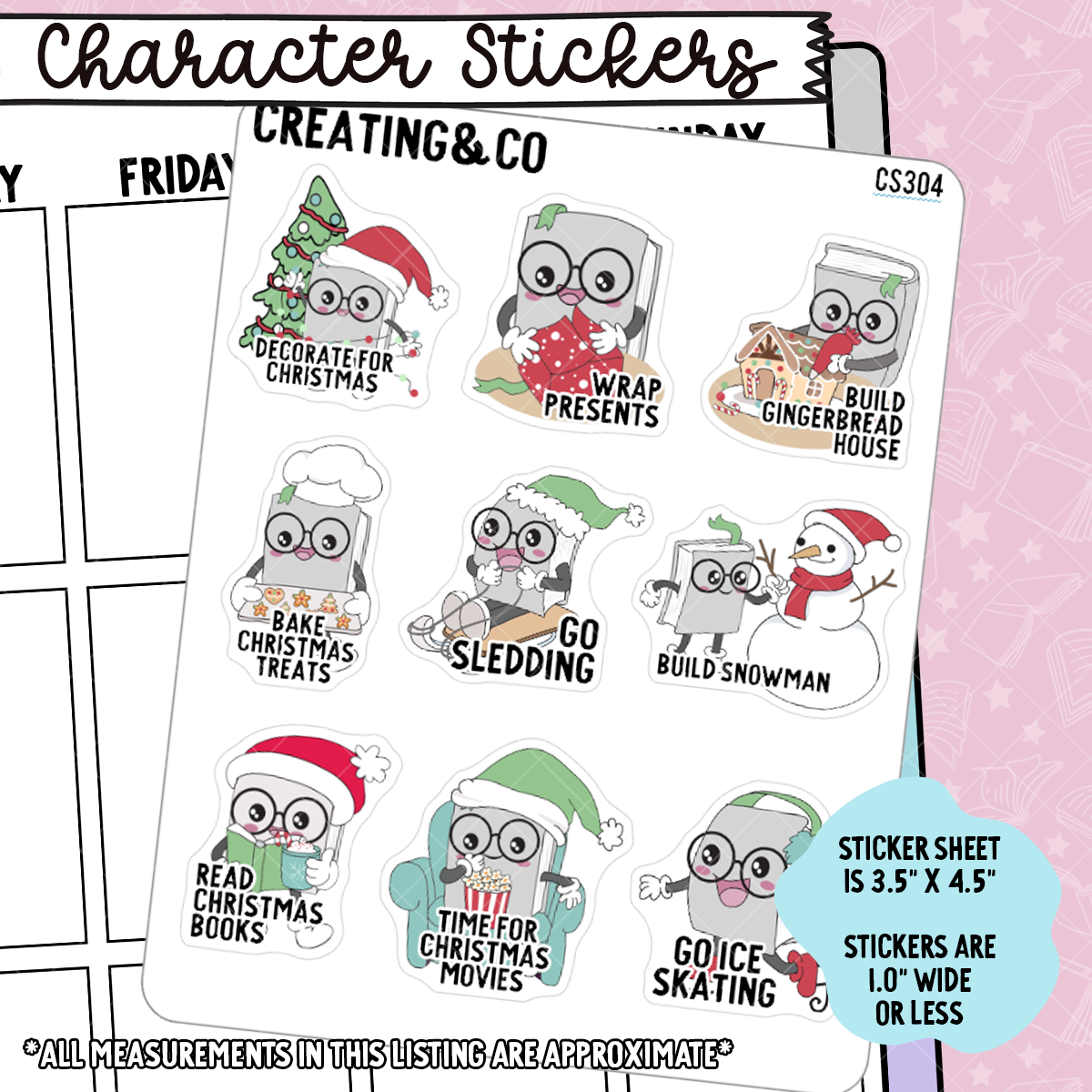 Christmas Bucket List Booksy Character Functional Planner Stickers - CS304