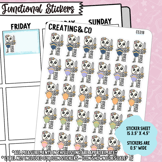 Side Quest Bonnie Bones Character Functional Planner Stickers, ADHD - CS318