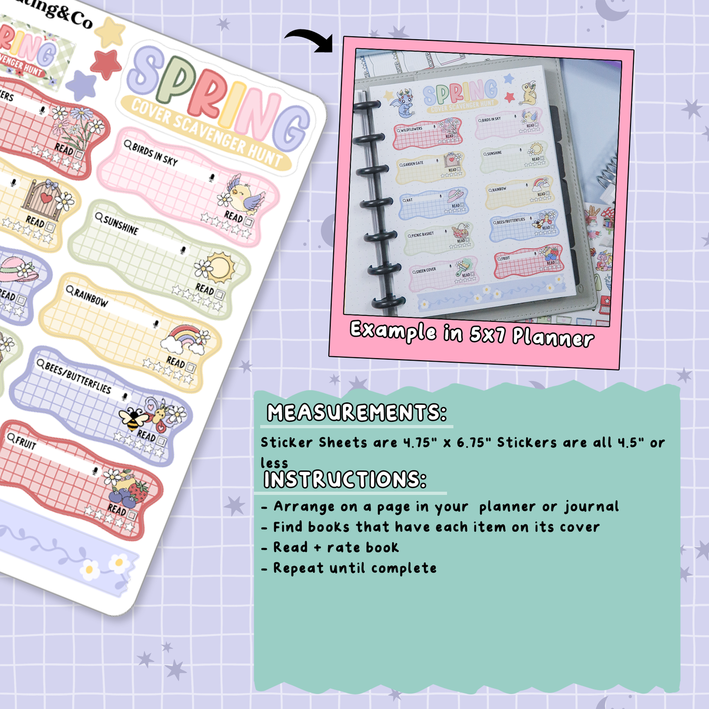 Floral Fables Spring Book Cover Scavenger Hunt Reading Challenge Planner Sticker Set - SRC009