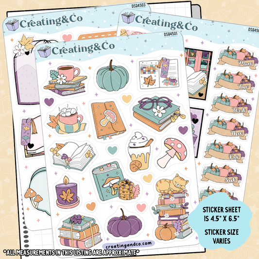 Fall Books Journal Layout Sticker Sheet Set - DS045