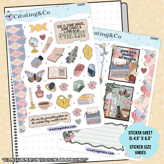 Light Witchy Academic Decorative Journal Sticker Sheet Set - DS049