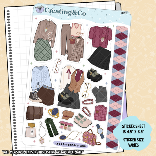 Academic Outfit Fashion Decorative Journal Sticker Sheet - DS051
