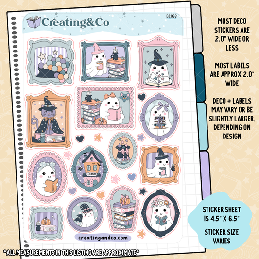 Ghost Library Portrait Frames Decorative Journal Sticker Sheet - DS063