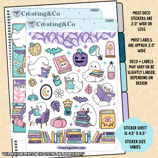 Ghosts Reading Party Ghost Book Club Decorative Journal Sticker Sheet Set - DS068
