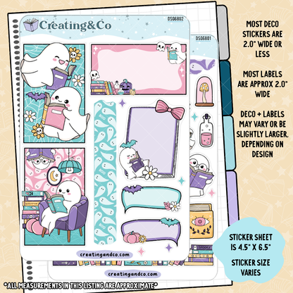 Ghosts Reading Party Ghost Book Club Decorative Journal Sticker Sheet Set - DS068