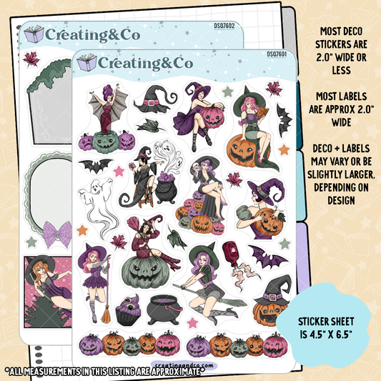Pin Up Witches Decorative Journal Sticker Sheet Set - DS076