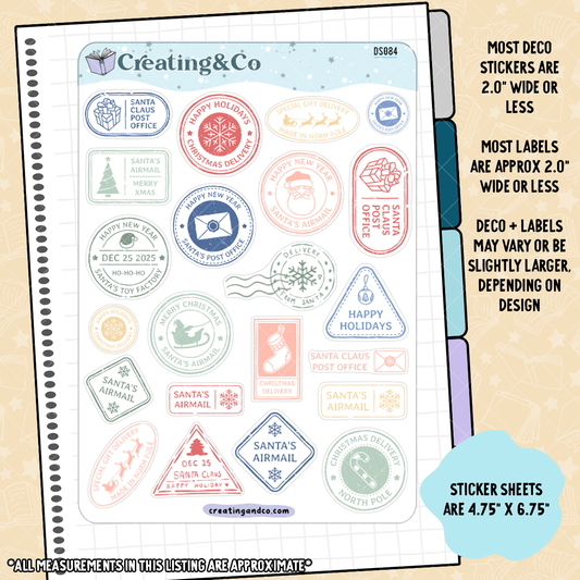 Christmas Postal Stamps Decorative Journal Sticker Sheet - DS084