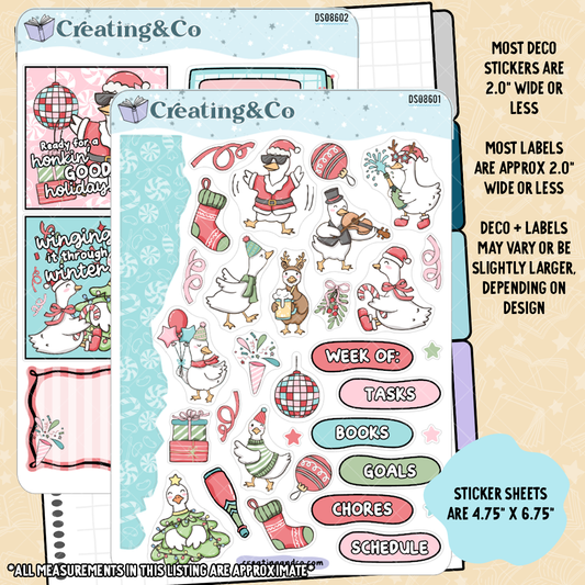 Goose Holiday Party Decorative Journal Sticker Sheet Set - DS086