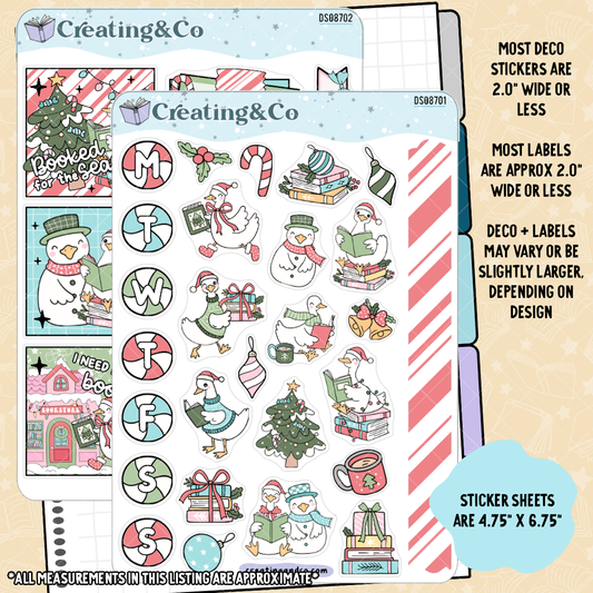 Goose Christmas Reading Decorative Journal Sticker Sheet Set - DS087