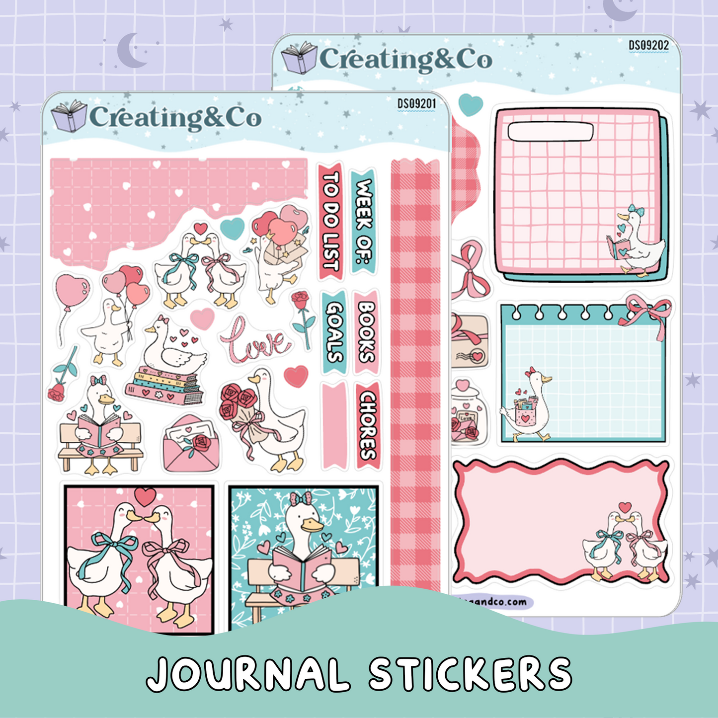 Valentine Geese Decorative Journal Sticker Sheet Set - DS092
