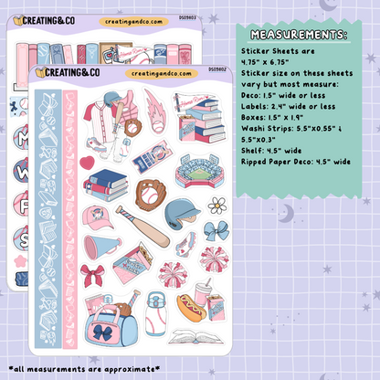 Baseball Romance Hearts Classic Decorative Journal Sticker Sheet Set - DS098