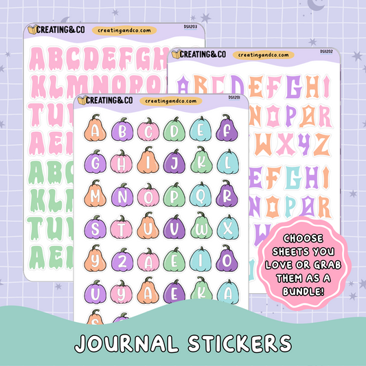 Spooky Season Letter Shapes Journal Sticker Sheet Set - DS112