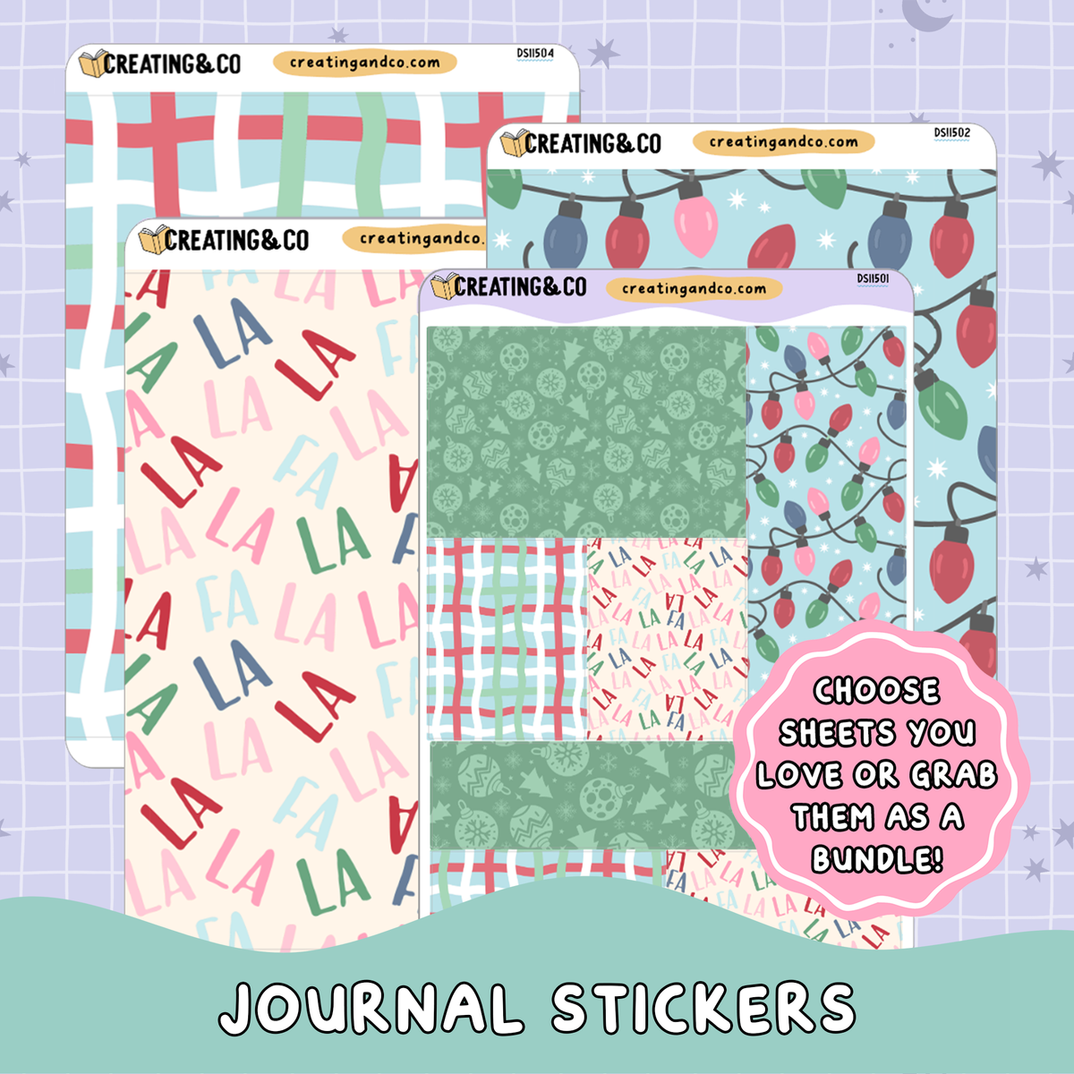 Christmas Season Matte Scrapbook Shapes Decorative Journal Sticker Sheet Set - DS115