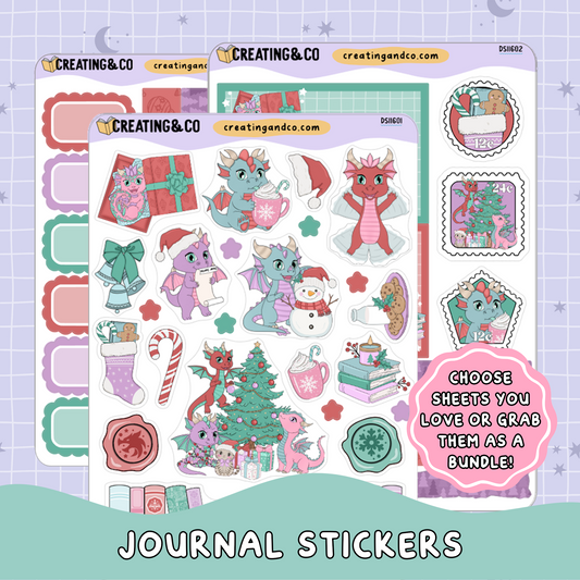 Snowflakes & Scales Dragons Decorative Journal Sticker Sheet Set - DS116