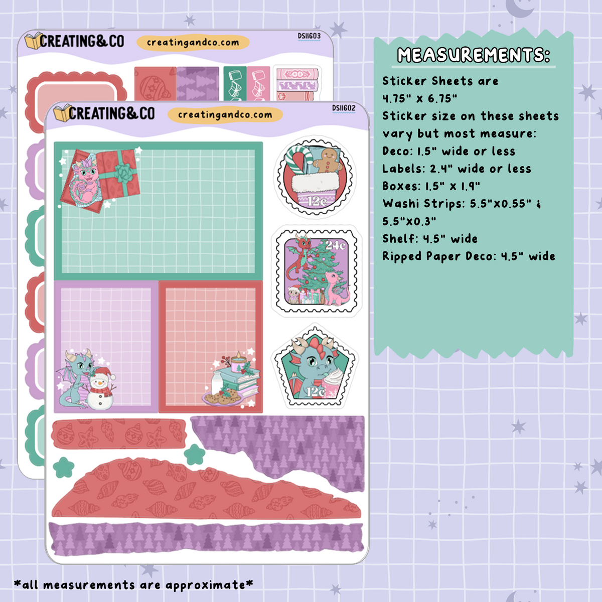 Snowflakes & Scales Dragons Decorative Journal Sticker Sheet Set - DS116