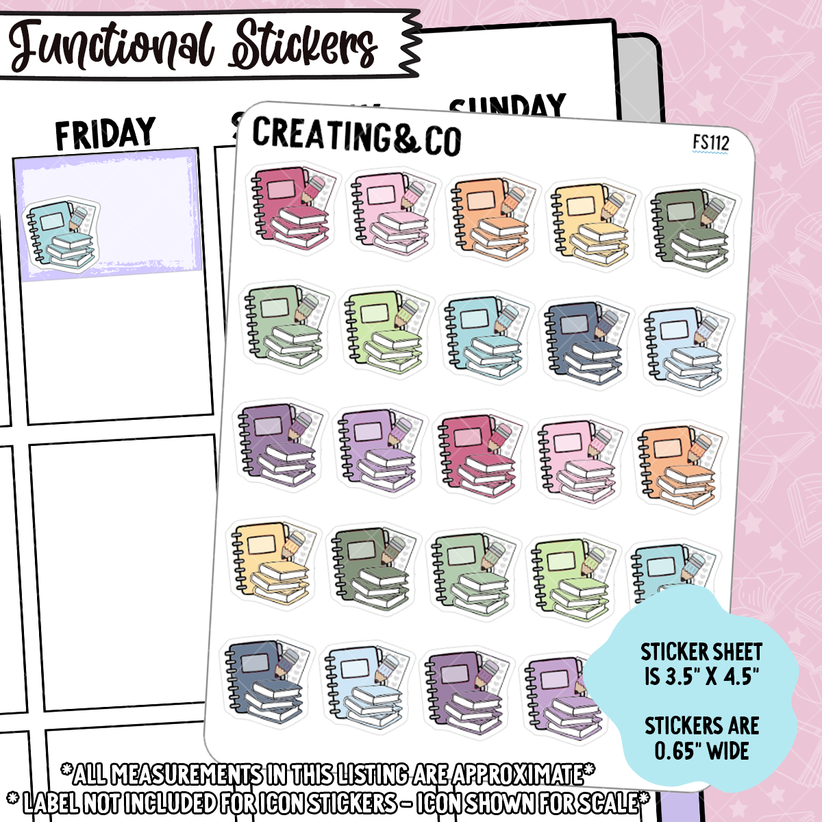 Book Planner Icon Functional Stickers  - FS112