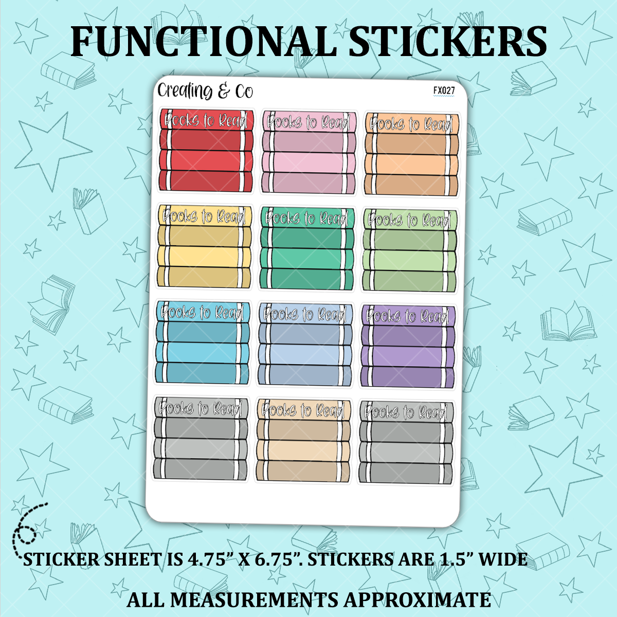 Books to Read Book Stack Label Reading Functional Sticker Sheet - FX027