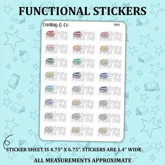 Library Books Due Reading Functional Sticker Sheet - FX035