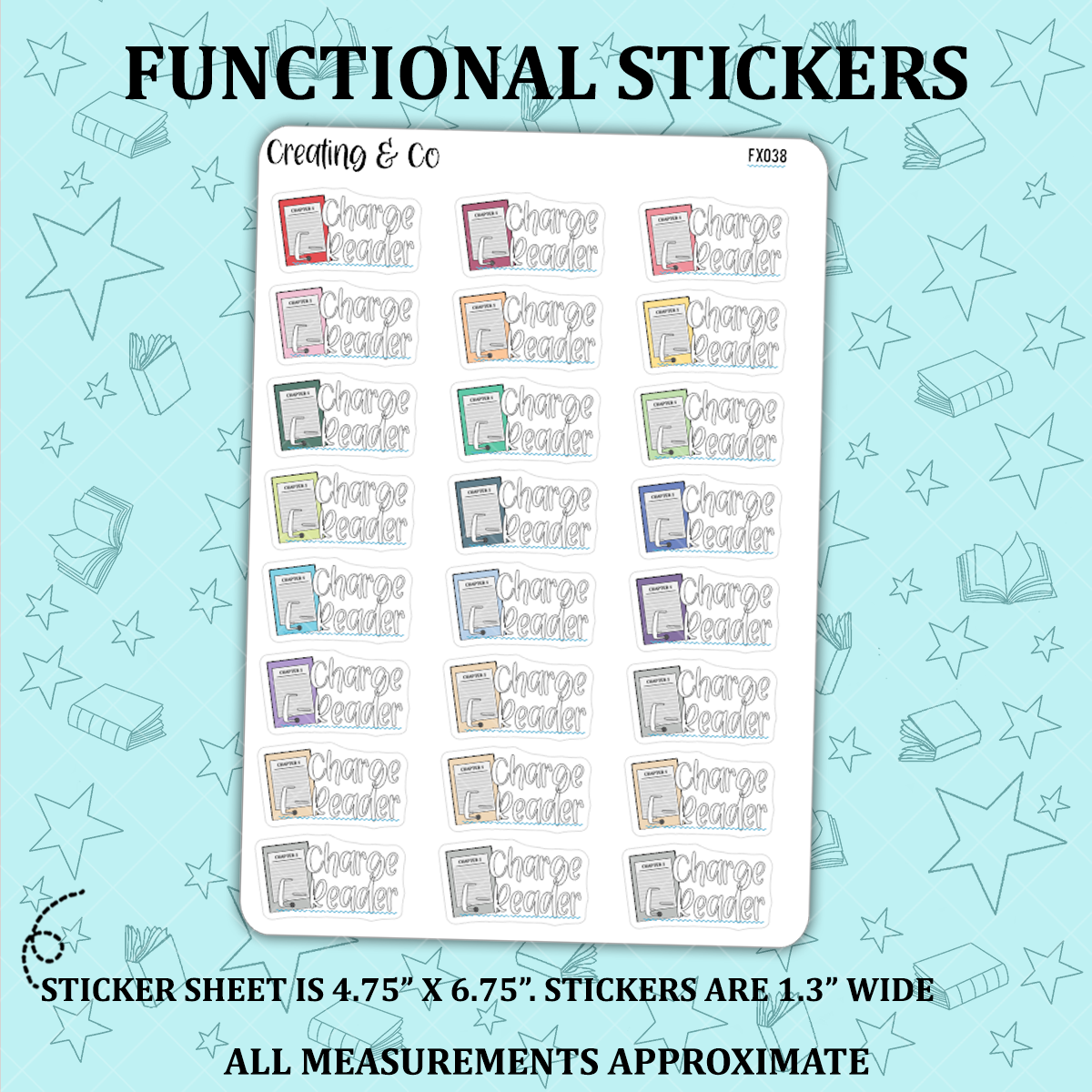 Charge E-Reader Reading Functional Sticker Sheet - FX038