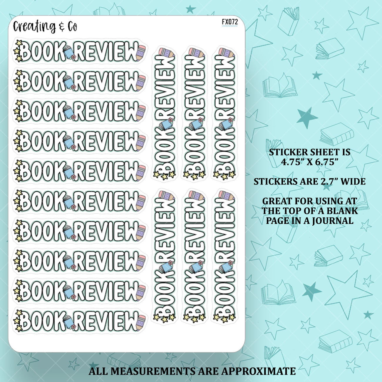 Book Review (Singular) Header Functional Sticker Sheet - FX072