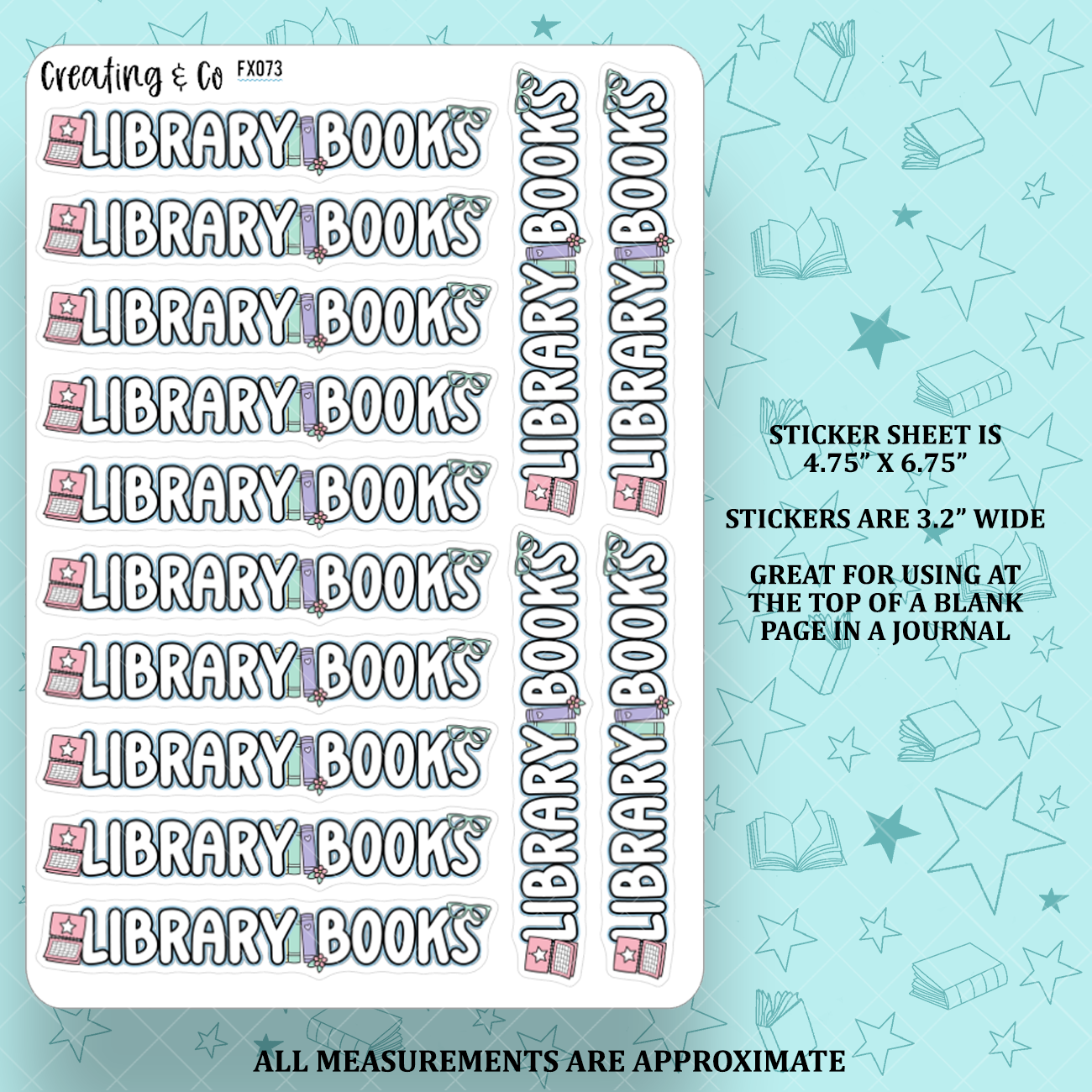 Library Books Header Functional Sticker Sheet - FX073