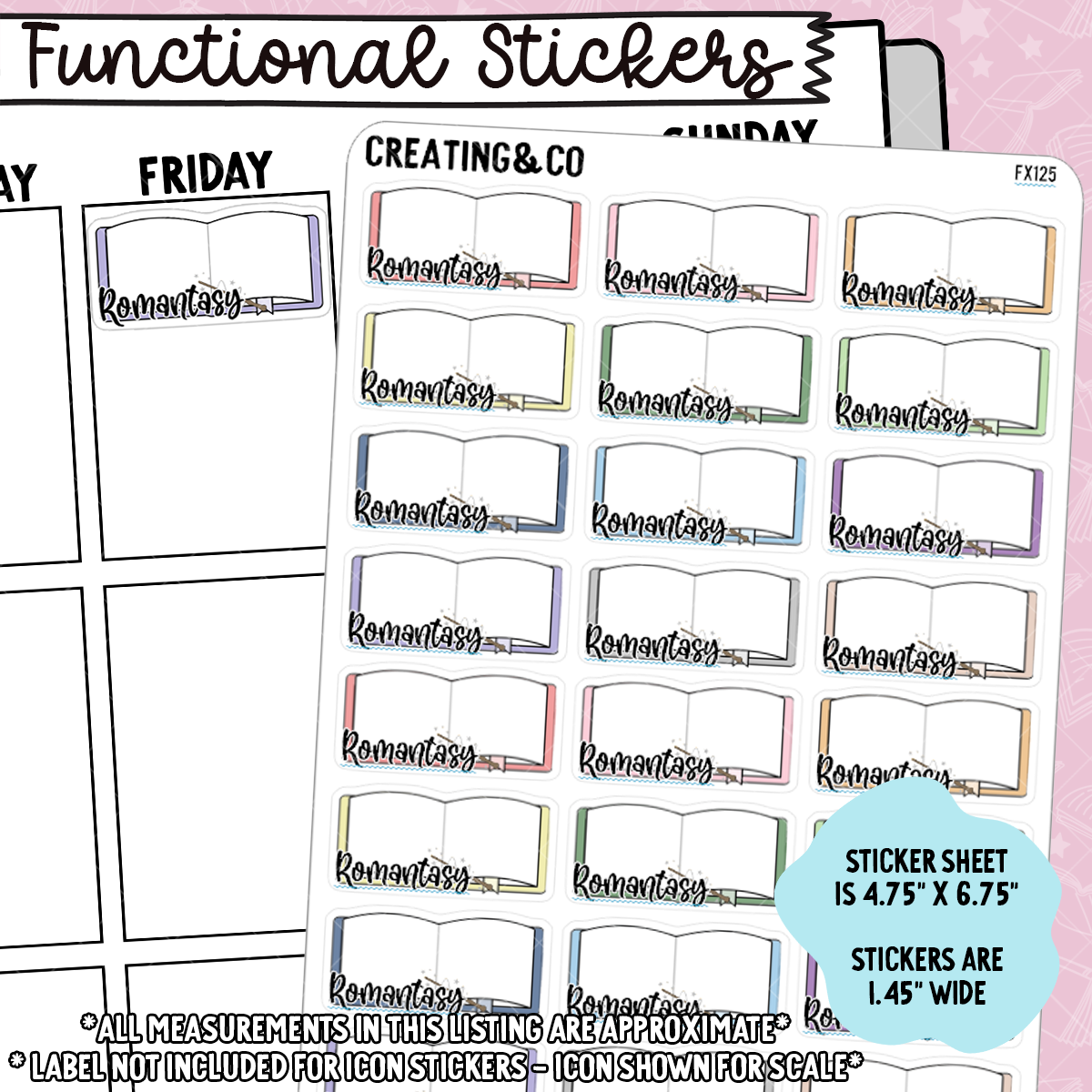 Romantasy Open Book Label Functional Sticker Sheet - FX125