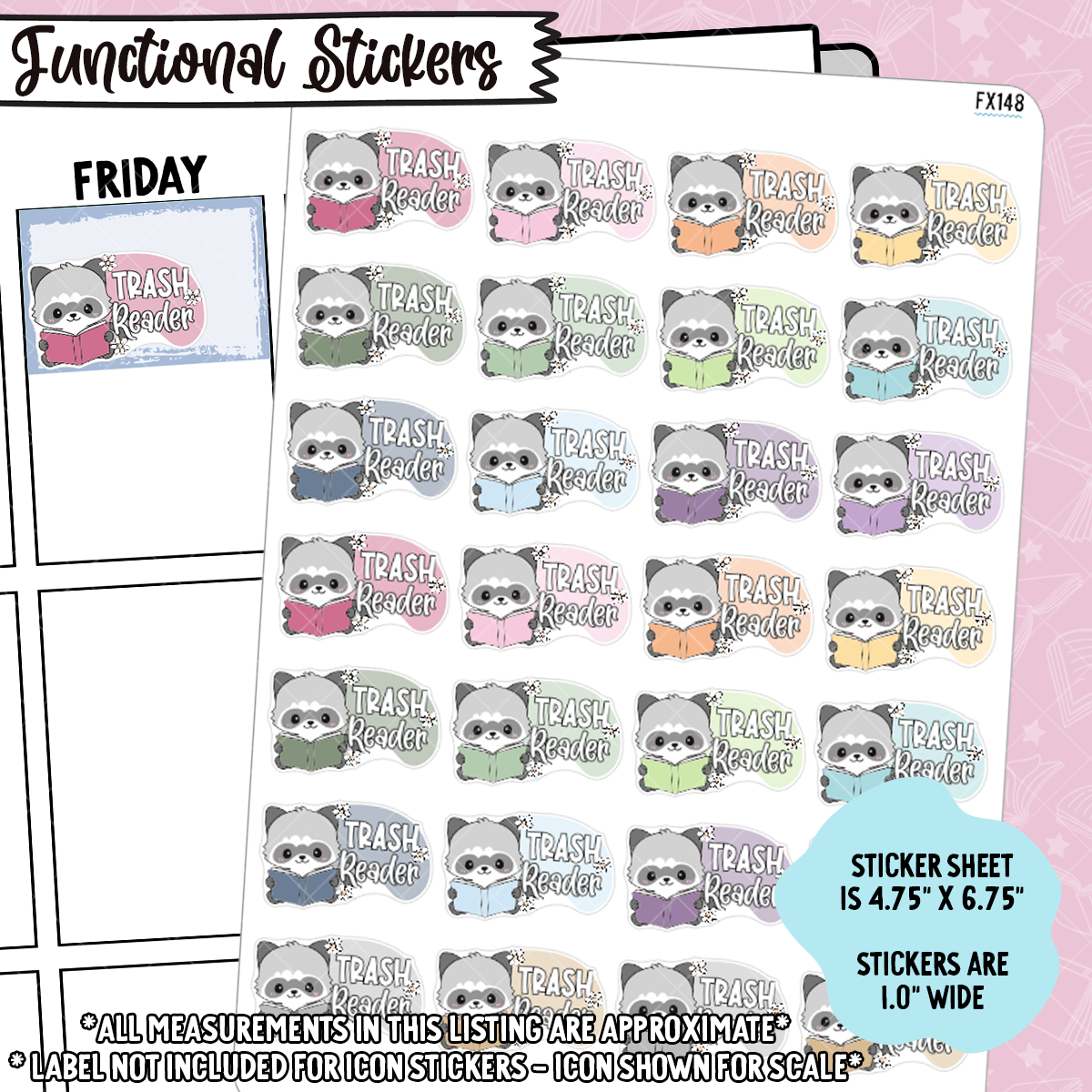 Trash Reader Trash Panda Raccoon Functional Sticker Sheet - FX148