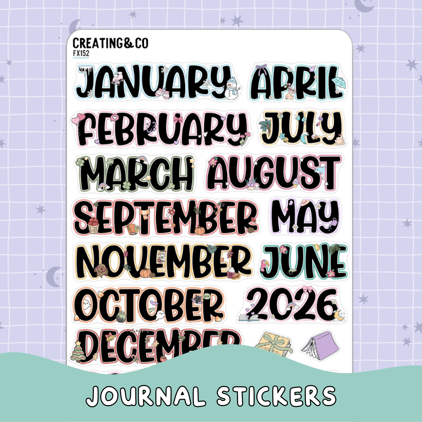 2026 Monthly Headers Functional Sticker Sheet - FX152