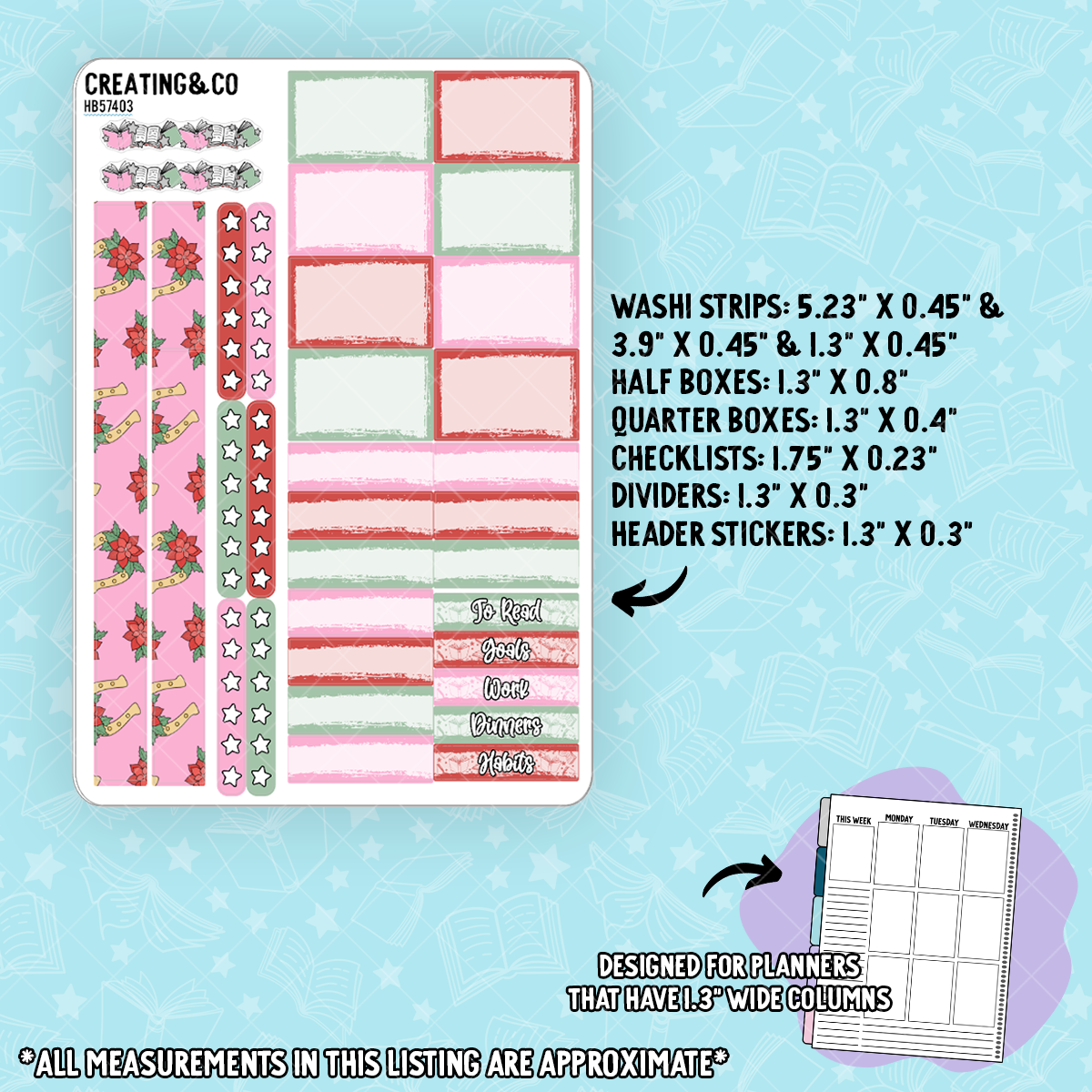 Holly Dolly Hobonichi Cousin Weekly Planner Kit - 1.3" Stickers - HB574