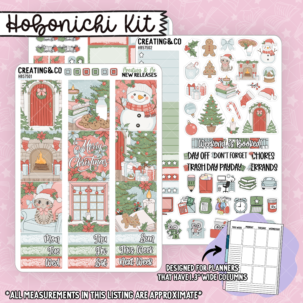 Cozy Christmas Hobonichi Cousin Weekly Planner Kit - 1.3" Stickers - HB575