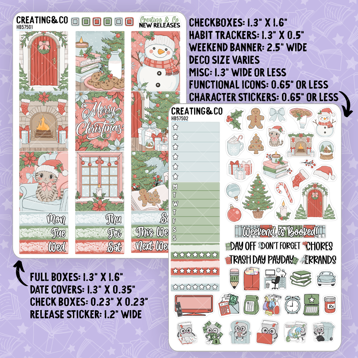 Cozy Christmas Hobonichi Cousin Weekly Planner Kit - 1.3" Stickers - HB575