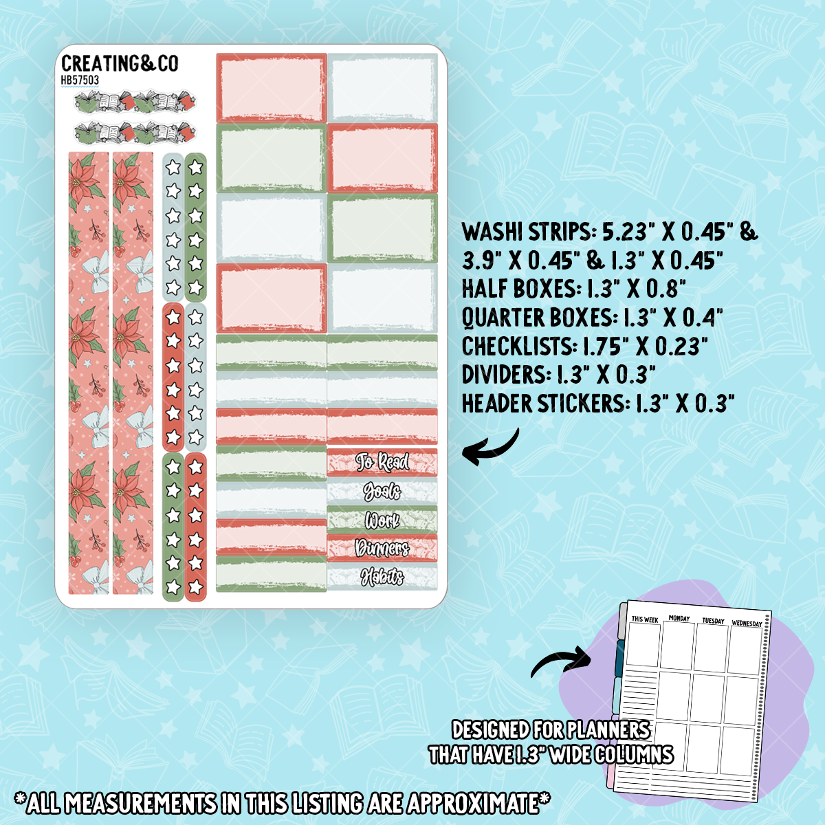 Cozy Christmas Hobonichi Cousin Weekly Planner Kit - 1.3" Stickers - HB575