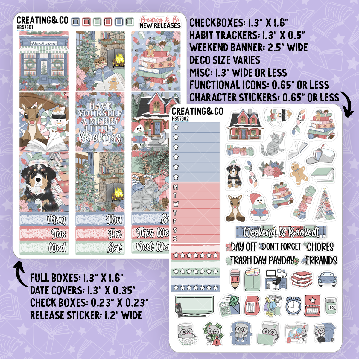 Merry Bookmas Hobonichi Cousin Weekly Planner Kit - 1.3" Stickers - HB576