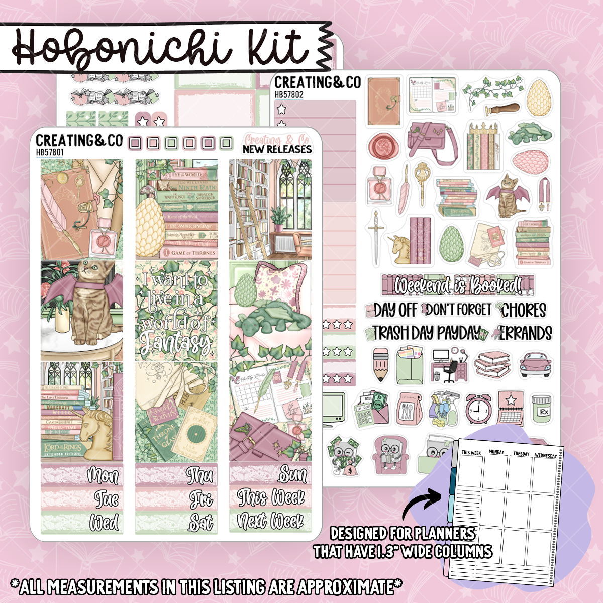 Fantasy Worlds Hobonichi Cousin Weekly Planner Kit - 1.3" Stickers - HB578