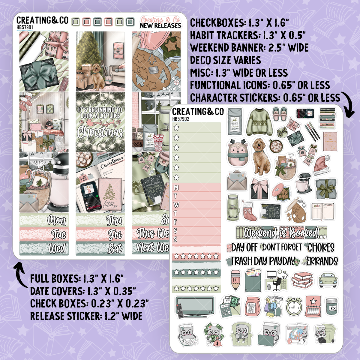 Holiday Prep Hobonichi Cousin Weekly Planner Kit - 1.3" Stickers - HB579