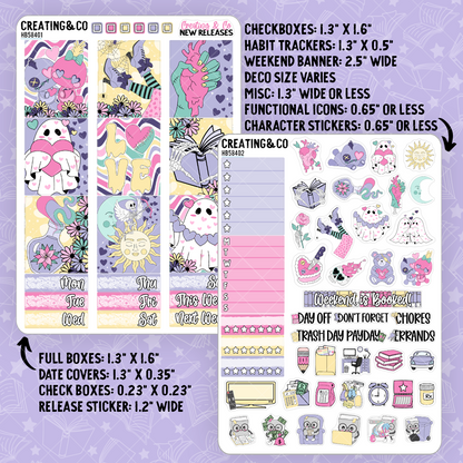 Haunted Hearts Hobonichi Cousin Weekly Planner Kit - 1.3" Stickers - HB584