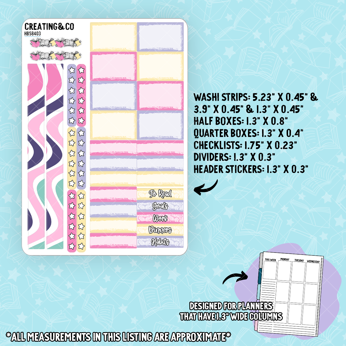 Haunted Hearts Hobonichi Cousin Weekly Planner Kit - 1.3" Stickers - HB584