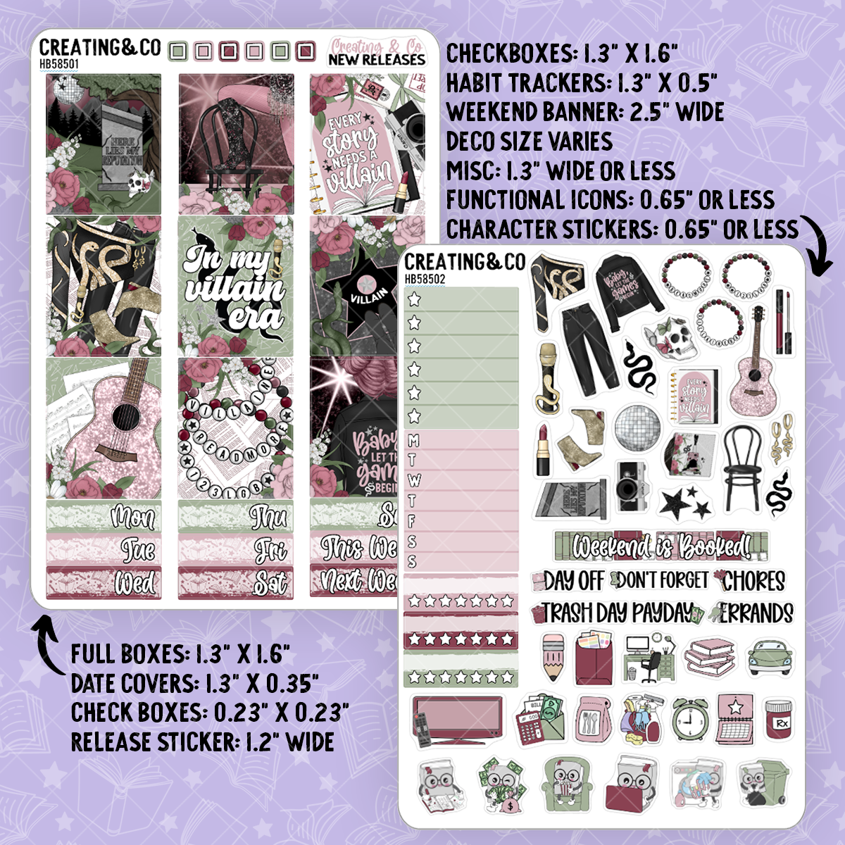 Villain Era Hobonichi Cousin Weekly Planner Kit - 1.3" Stickers - HB585